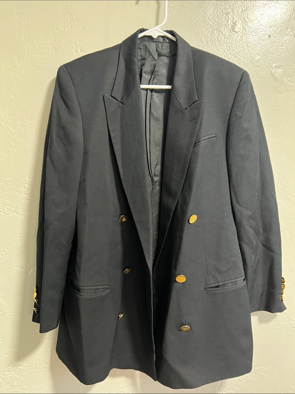 Burberry's Vintage Dark Navy Wool Double Breasted Blazer Gold Buttons - Picture 8 of 10
